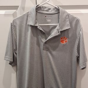 Clemson Tigers Gray and White Striped Polo